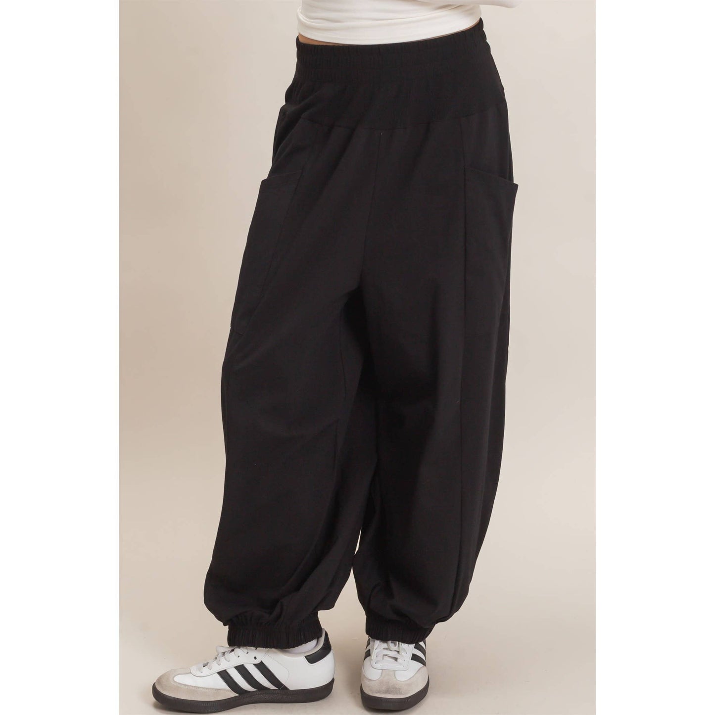Elastic Waistband Jogger Barrel Pants