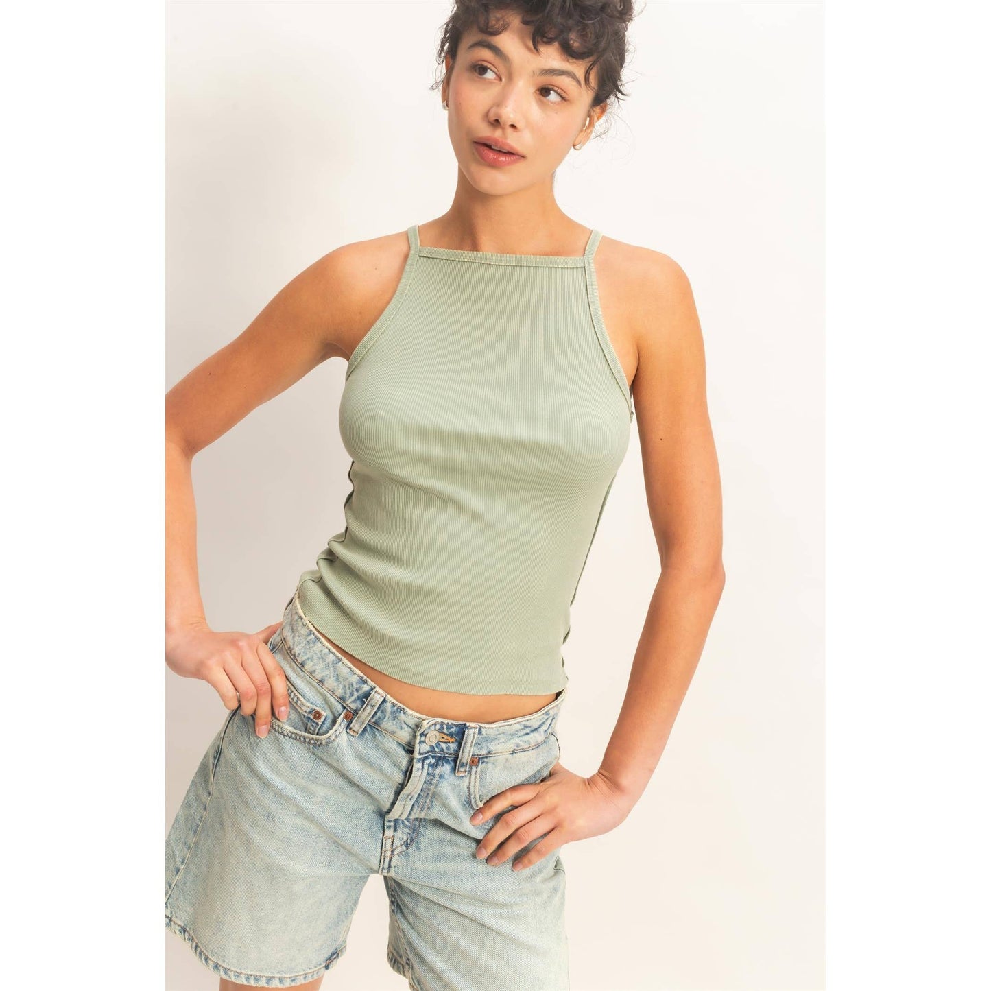 Square Neck Acid Wash Tank Top