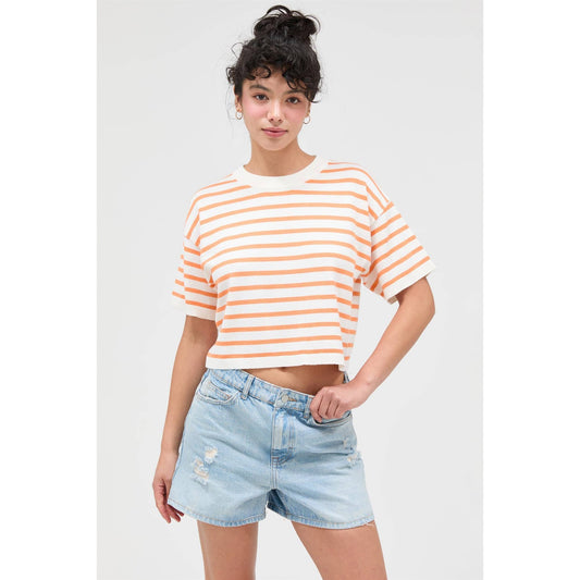 Round Neck Striped Crop Top