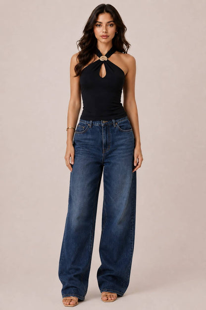 Halter Tank W/ Gold Shell Detail
