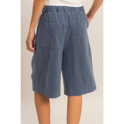 Drawstring Waist Wide Leg Jorts