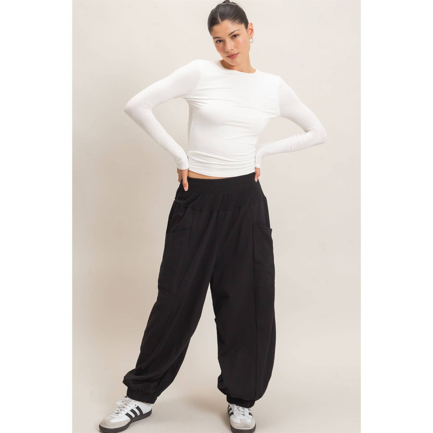 Elastic Waistband Jogger Barrel Pants