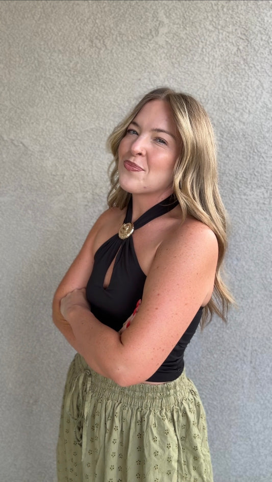 Halter Tank W/ Gold Shell Detail
