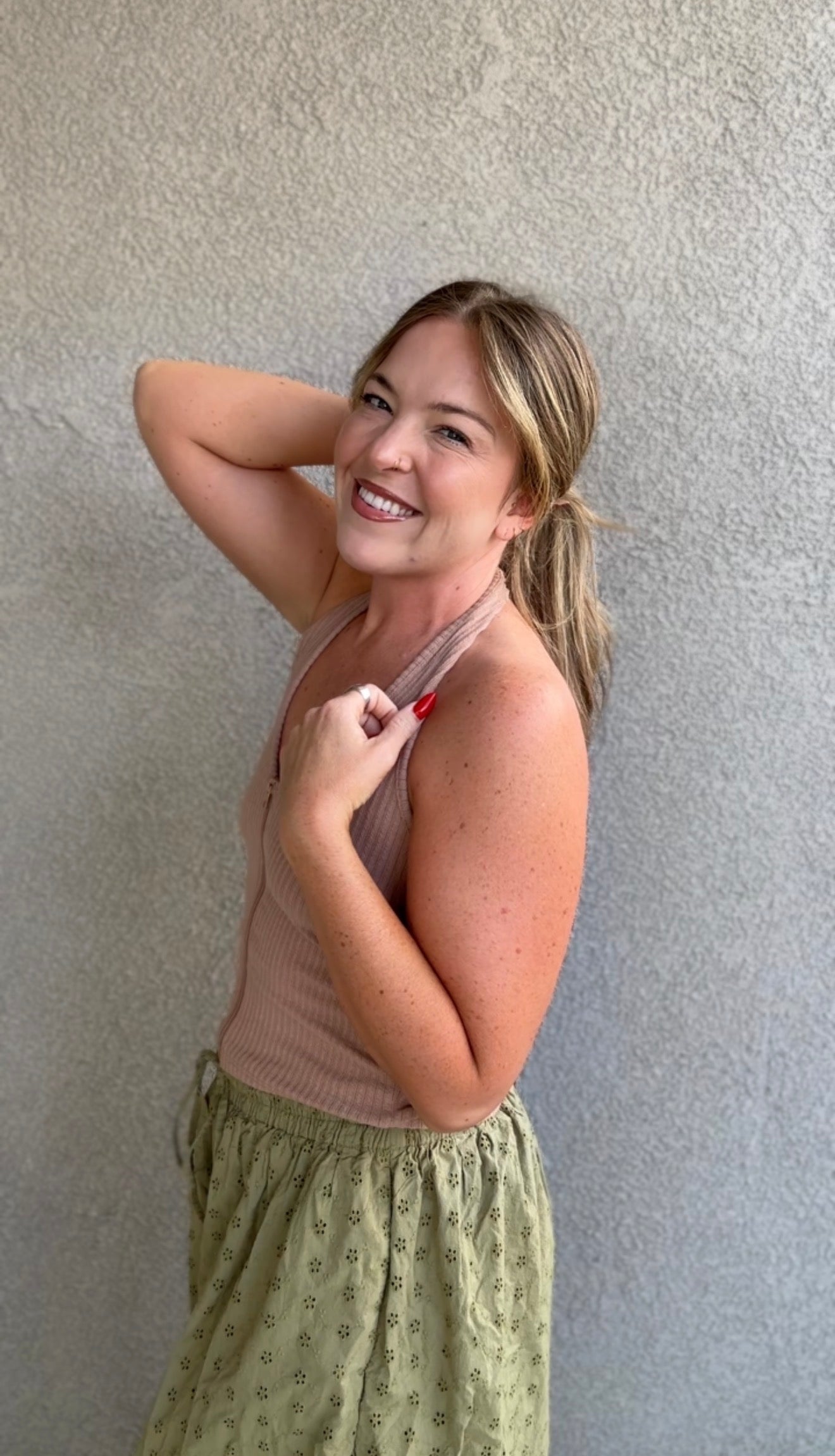 Front-Zip Up Halter Rib Top