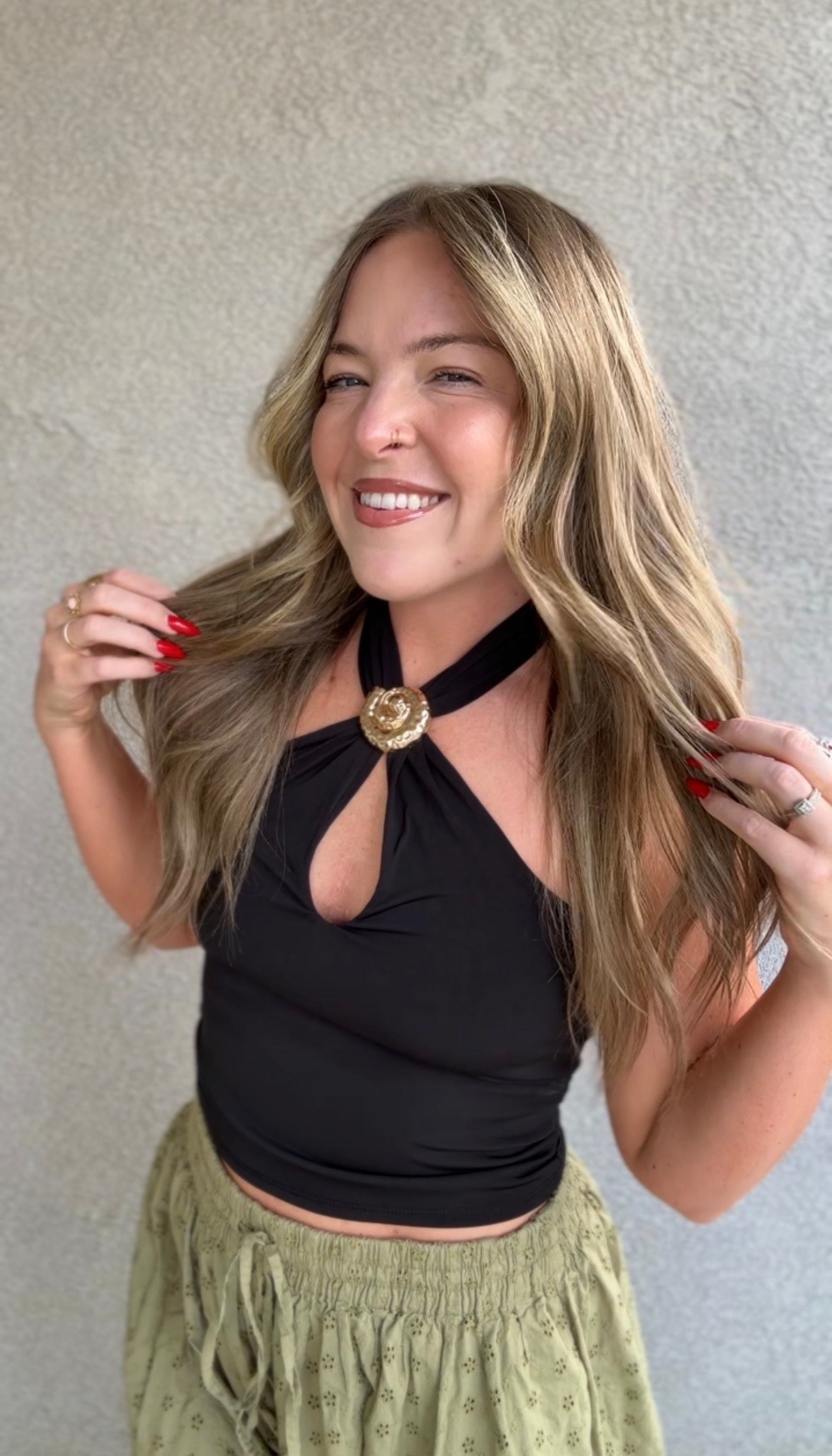 Halter Tank W/ Gold Shell Detail