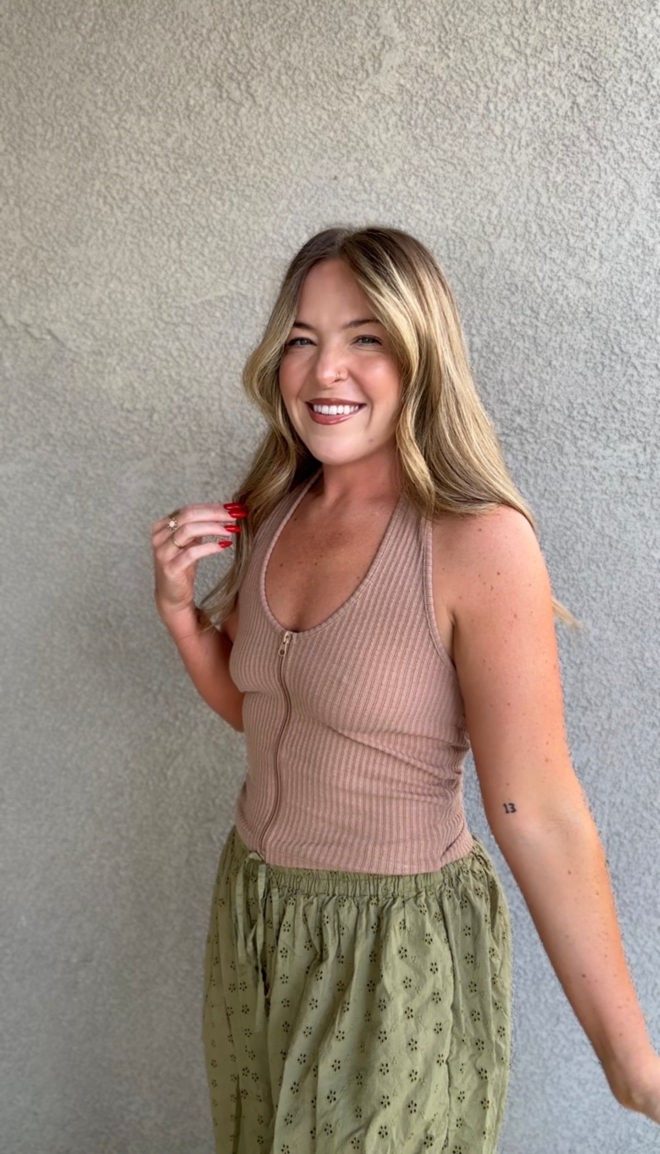 Front-Zip Up Halter Rib Top