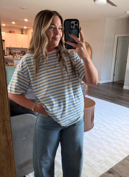 Blue/White Striped Boyfriend Tee