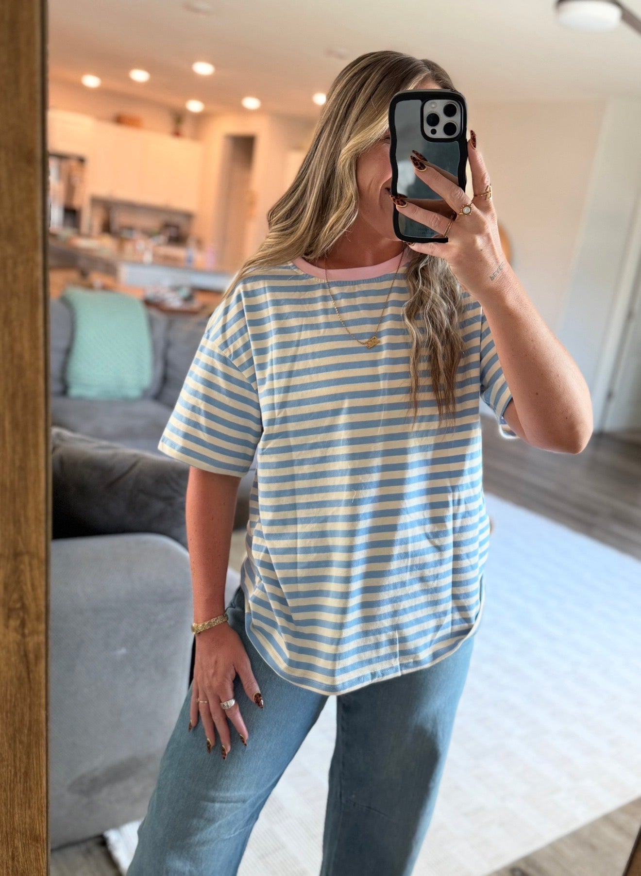 Blue/White Striped Boyfriend Tee