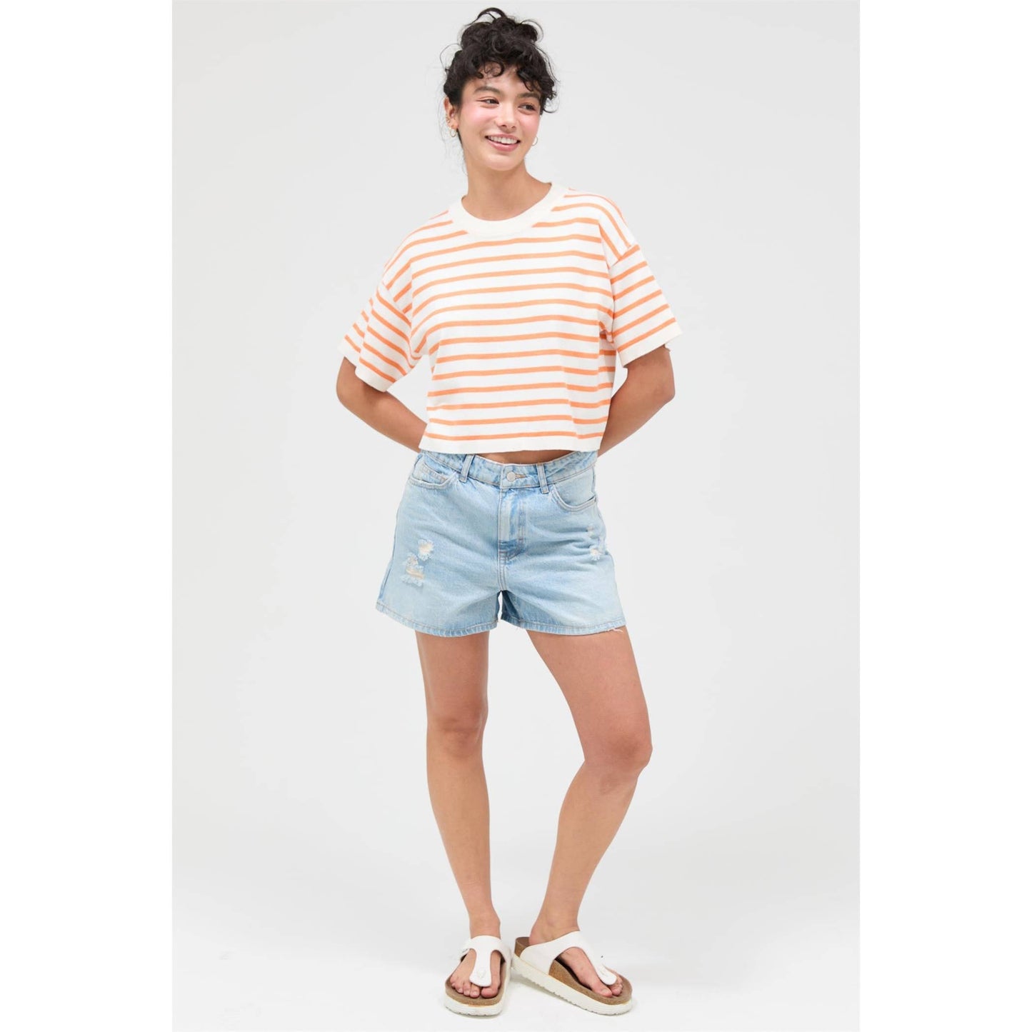 Round Neck Striped Crop Top
