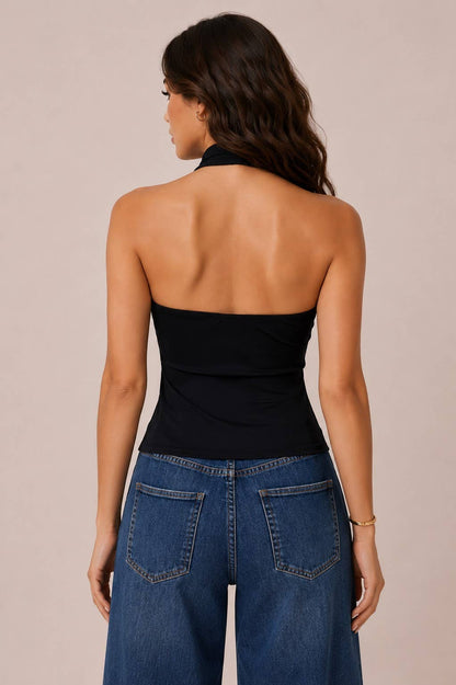 Halter Tank W/ Gold Shell Detail