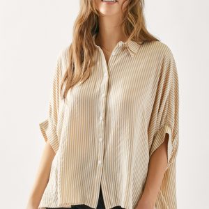 Oversized Taupe Striped Button Up