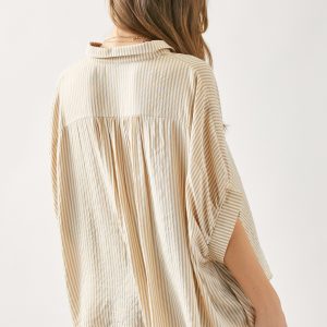 Oversized Taupe Striped Button Up