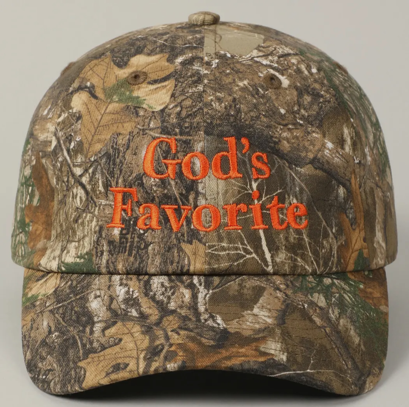 camo hat with the words "god's favorite"