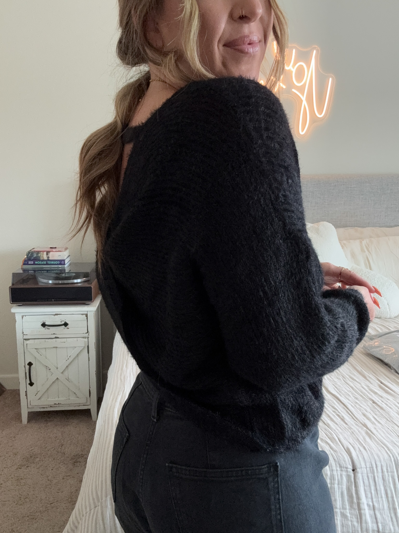 Fuzzy Sweater With Open Back Detail - Image 4