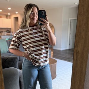 Brown Stripe Contrast Boyfriend Tee