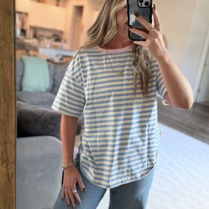 Blue Stripe Contrast Boyfriend Tee